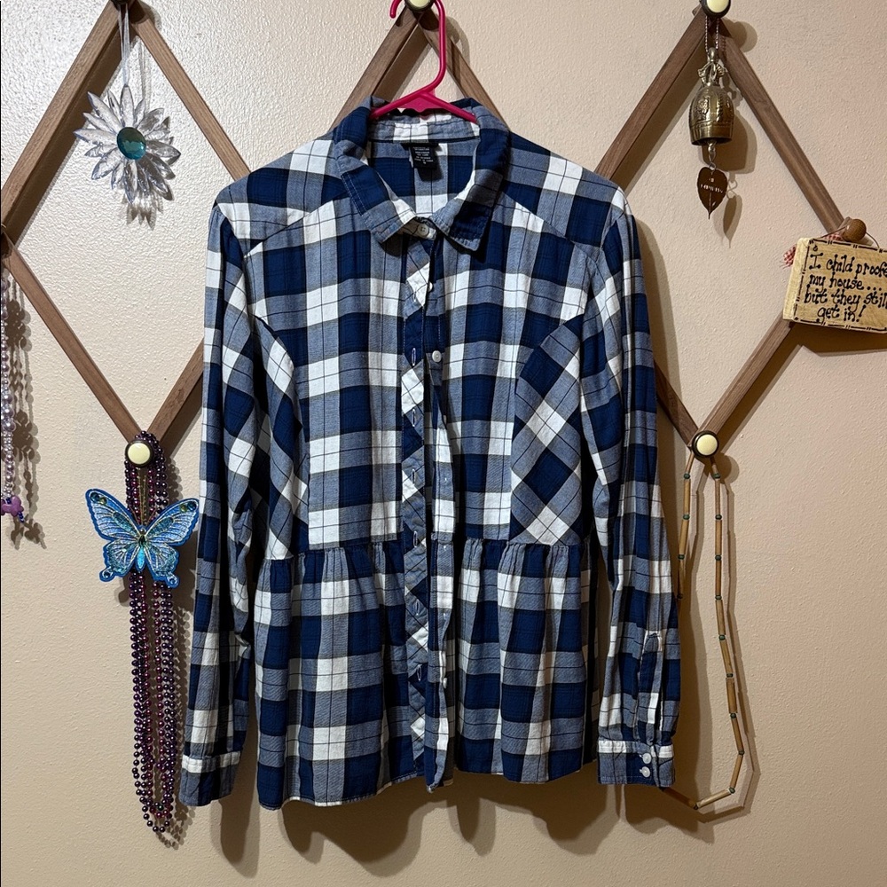 Torrid Navy and White Plaid Shirt